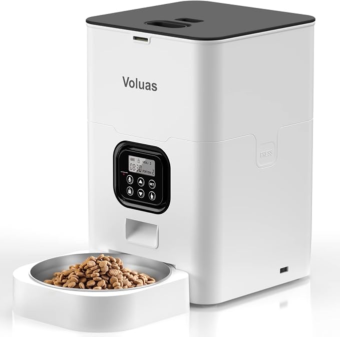 VOLUAS Automatic Cat Feeder, 4L Timed Dry Food Dispenser for Cats & Dogs