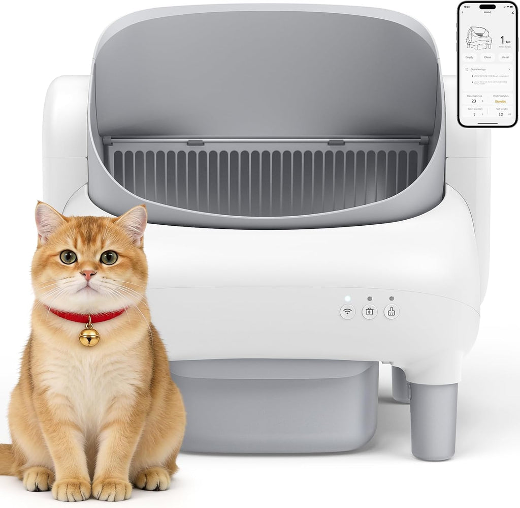 Automatic Cat Litter Box, Open-Top, App Control, 40 Waste Bags | Dual Safety Sensors Protect Cats 2.4G Smart APP & Quiet Motor Auto-Clean Easy Install Washable Parts