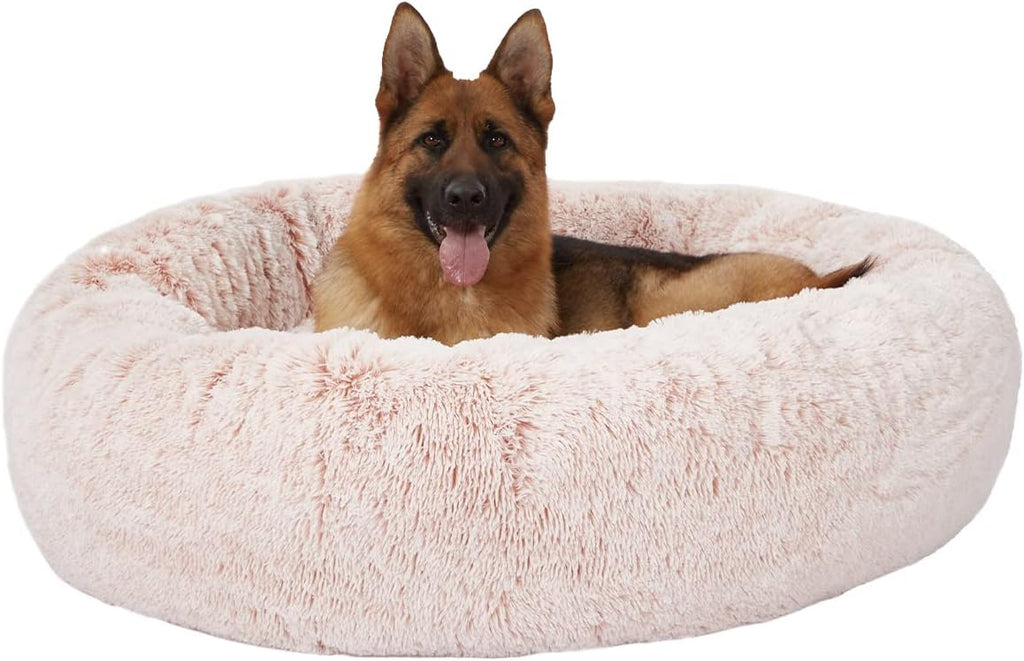 Calming Fluffy Donut Dog Bed for Large Dogs,Dark Grey, 36" Round