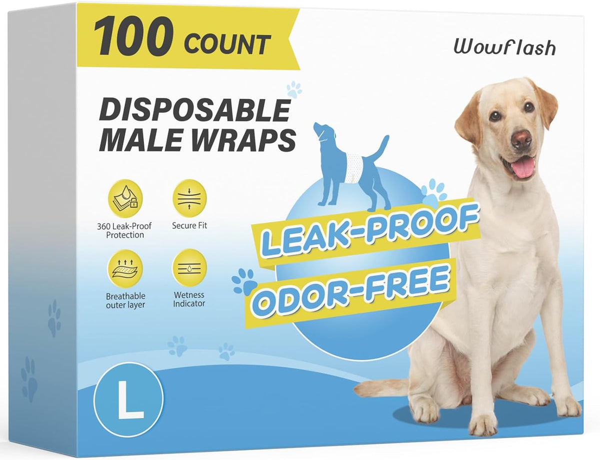 Wowflash 100 Count Dog Belly Bands for Male Dogs, Male Dog Diapers Disposable, Leakproof Dog Wraps with Wetness Indicator, Breathable Quick-Dry, Secure Fit for Doggy Puppy Training, Small