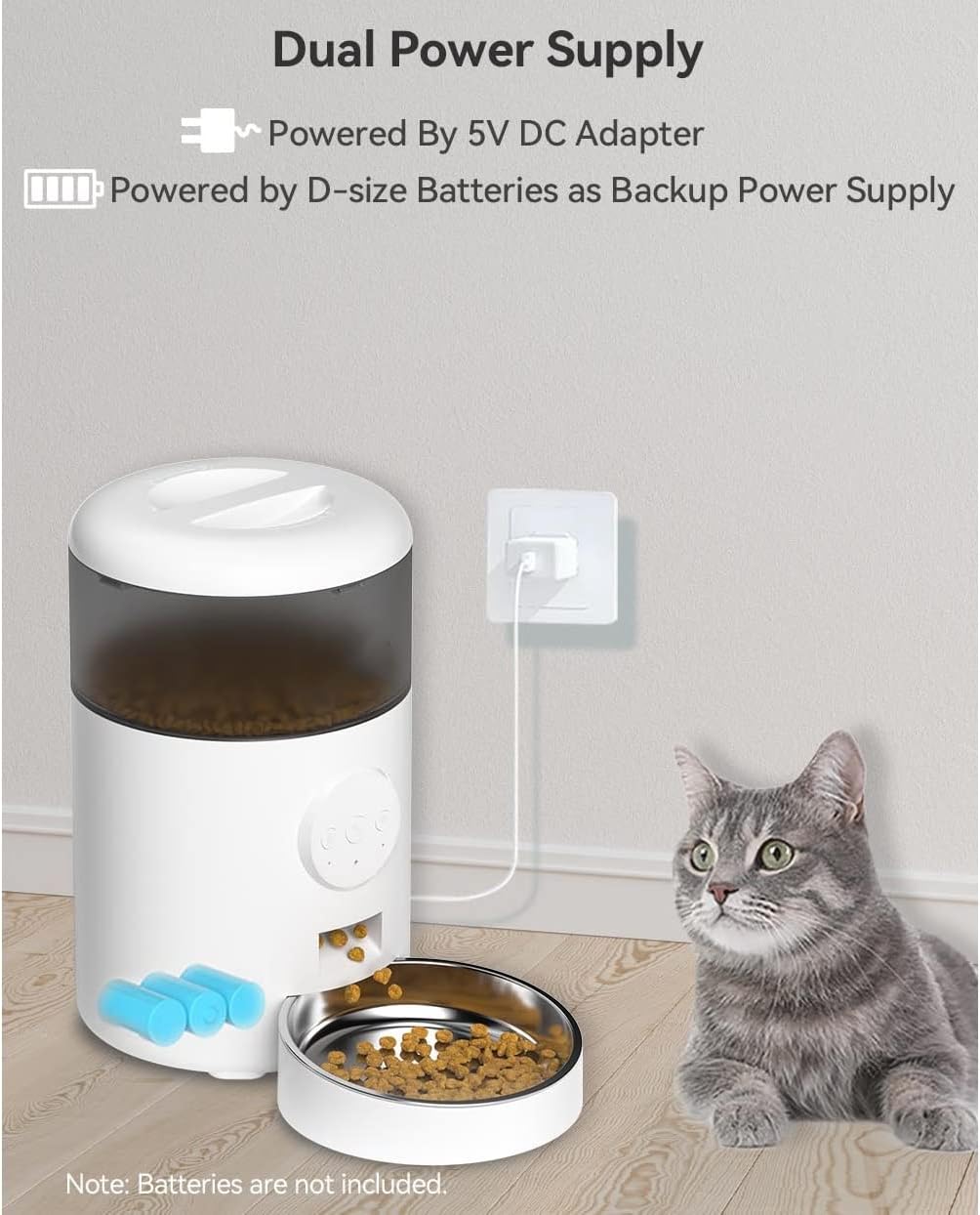 4L Automatic Cat Food Stainless Steel Bowl Anti-Clog Feeder for Pet Dog Timing Cats Kibble Dispenser