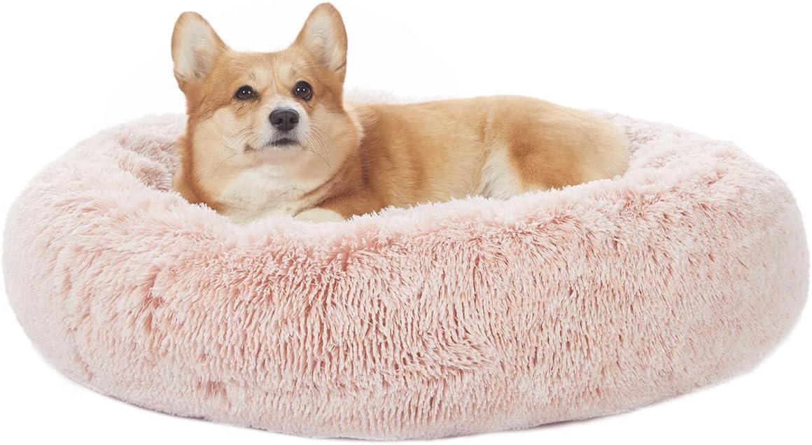 Calming Fluffy Donut Dog Bed for Large Dogs,Dark Grey, 36" Round