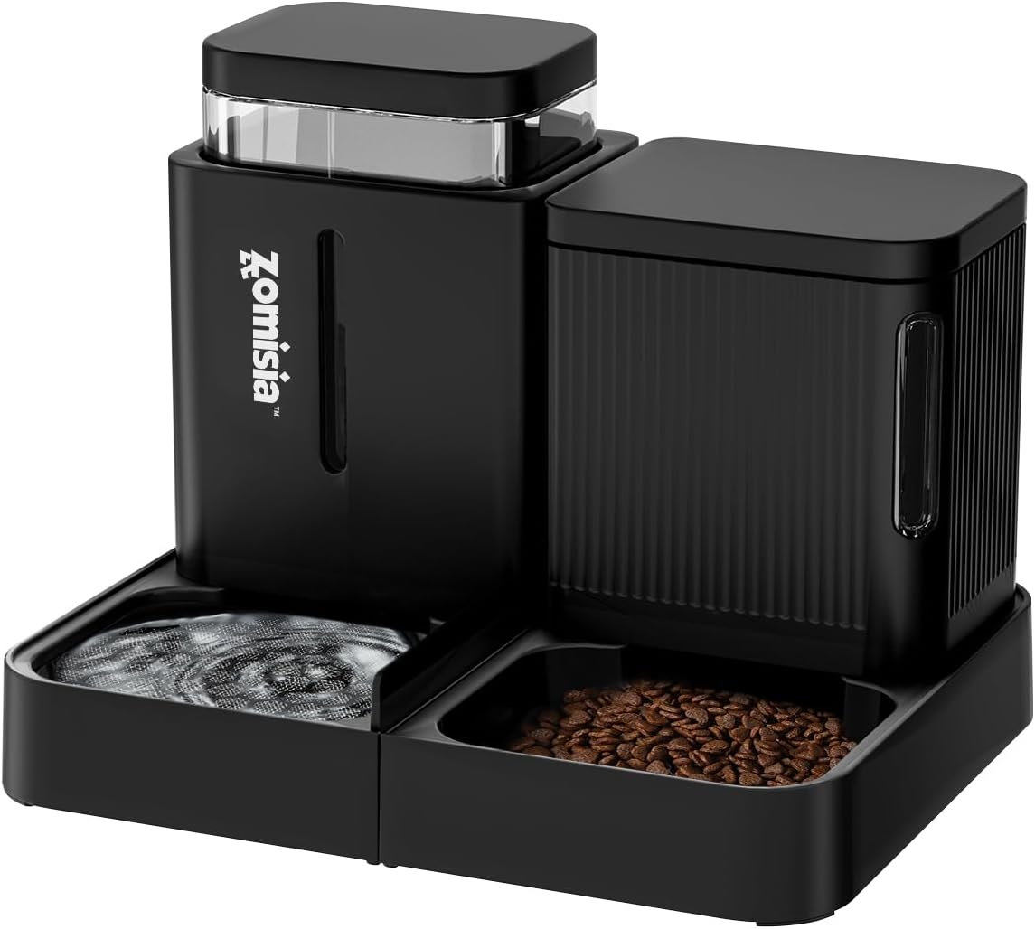 Automatic Cat Feeder, Gravity Cat Food Dispenser, 0.8Gal x 2, Black