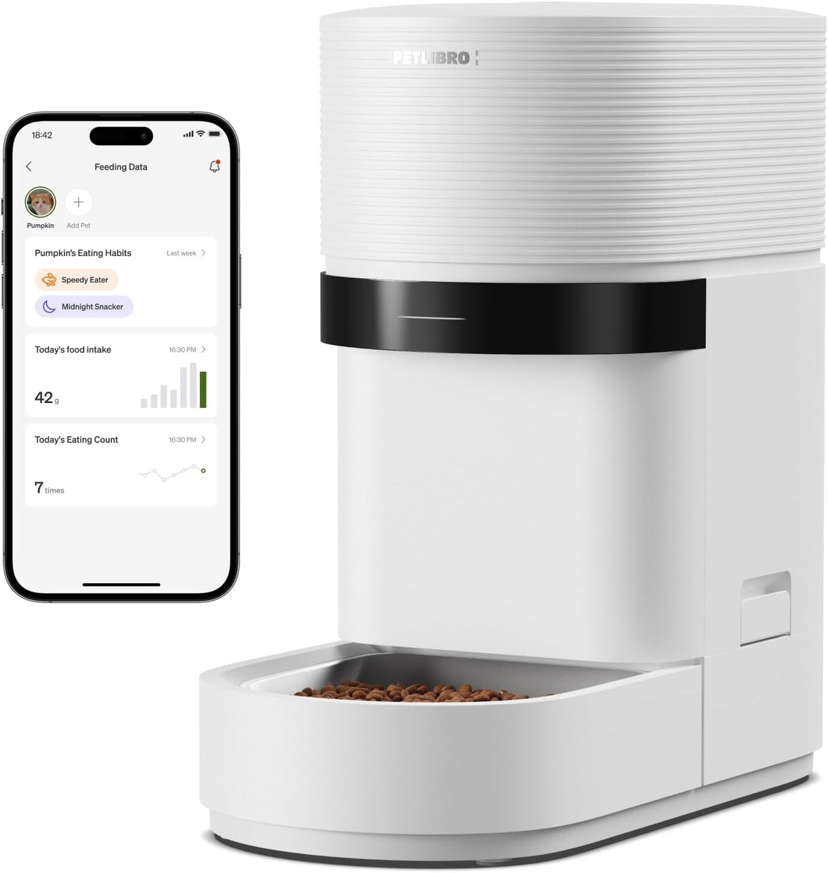 PETLIBRO Automatic Cat Feeder | Smart Scale Tracks Actual Food Intake, 5G & 2.4G WiFi, 5L Automatic Cat Food Dispenser with Low Food Sensor, Up to 10 Meals Per Day, Smart Refilling Mode, Granary 2