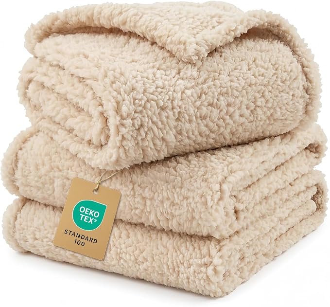 1 Pack 3 Calming Blankets Fluffy Premium Fleece Pet Blanket Soft Sherpa Throw for Dog Puppy Cat Beige Medium (30" x20'')