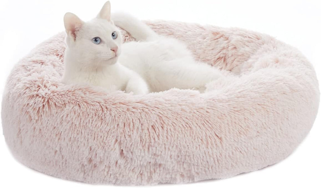 Calming Fluffy Donut Dog Bed for Large Dogs,Dark Grey, 36" Round