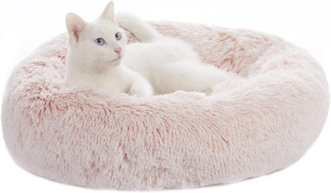 Calming Fluffy Donut Dog Bed for Large Dogs,Dark Grey, 36" Round