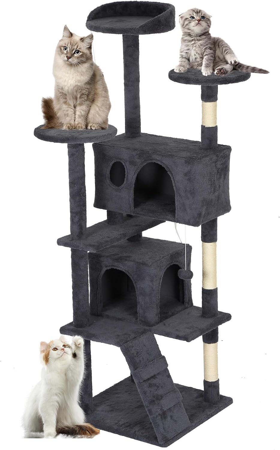 FDW | 54" Cat Tree Tower | Dark Gray | Multi-Level Indoor Activity Center