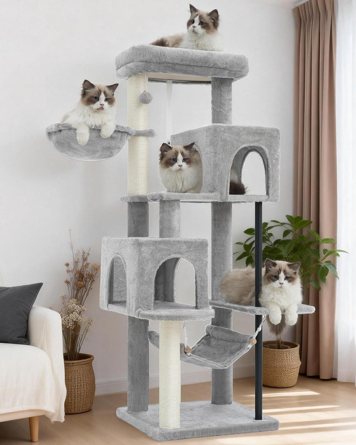 Cat Tree, Cat Tower for Indoor Cats, 43.3 inch Cat Tree Tower with Sturdy Steel Tube, Hammock, Cat Condo for Small Cats and Kittens, Scratching Post, Smoky Gray GCT004SG