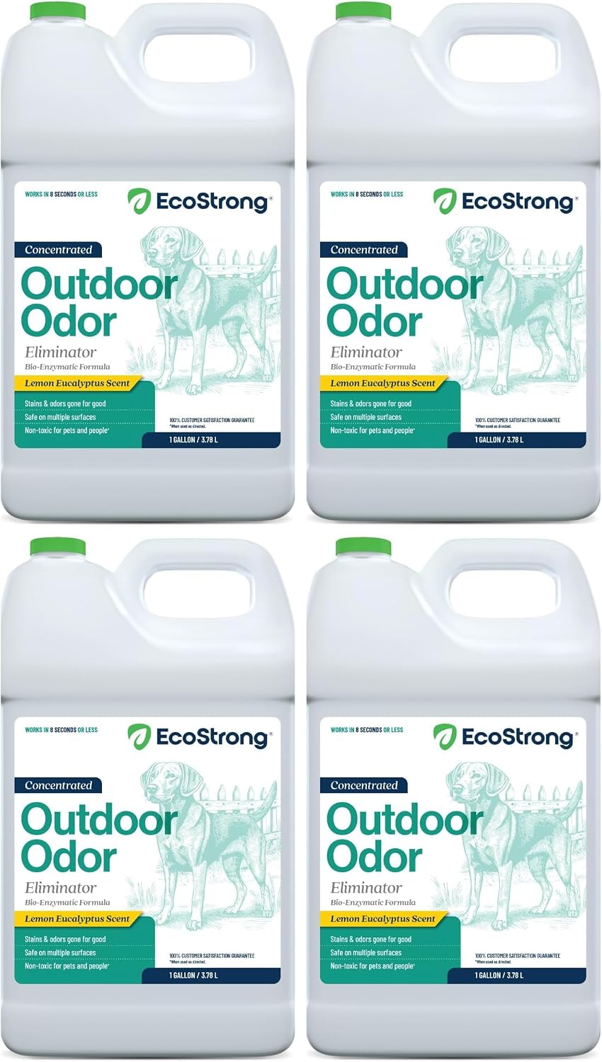 Eco Strong Outdoor Odor Eliminator | Outside Dog Urine Enzyme Cleaner – Powerful Pet, Cat, Animal Scent Deodorizer | Professional Strength for Yard, Turf, Kennels, Patios, Decks (Gallon with Sprayer)