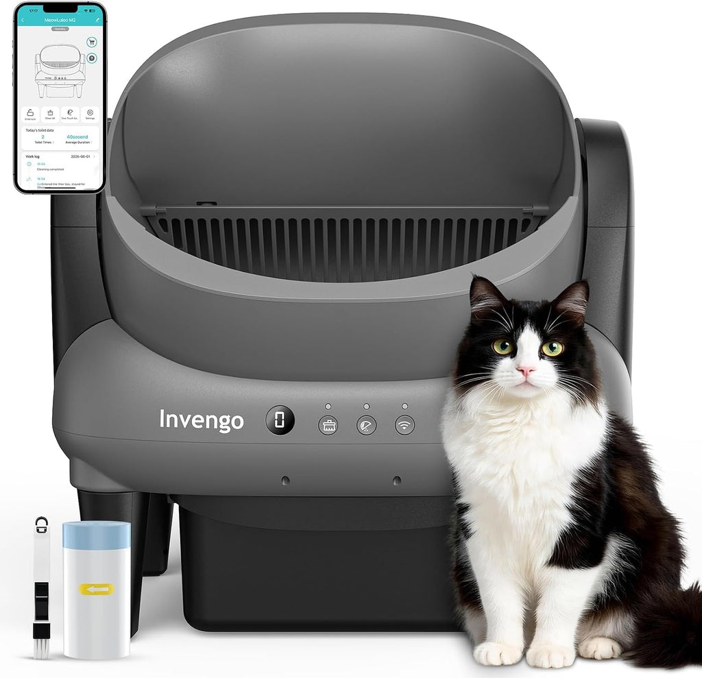 Invengo Automatic Self-Cleaning Cat Litter Box, Open Top Design with Safety Sensors and Anti-Pinch Protection, Smart Automatic Litter Box for Small & Medium Cats and Multi-Cat Homes, Charcoal Grey