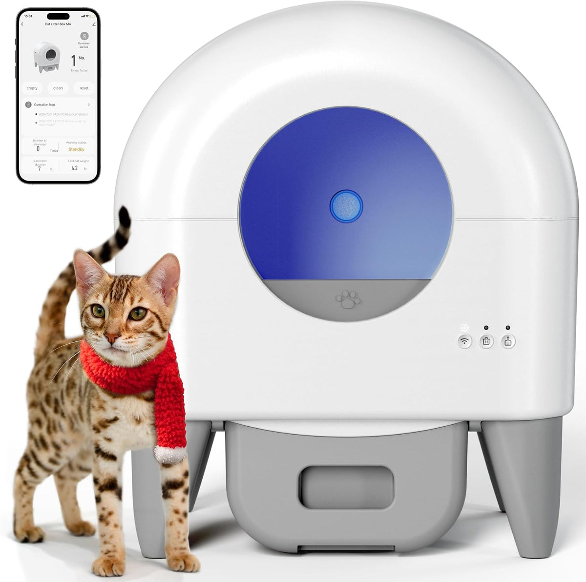 Fumoi Automatic Litter Box,App Control,Safety Sensor,Washable Litter Trays