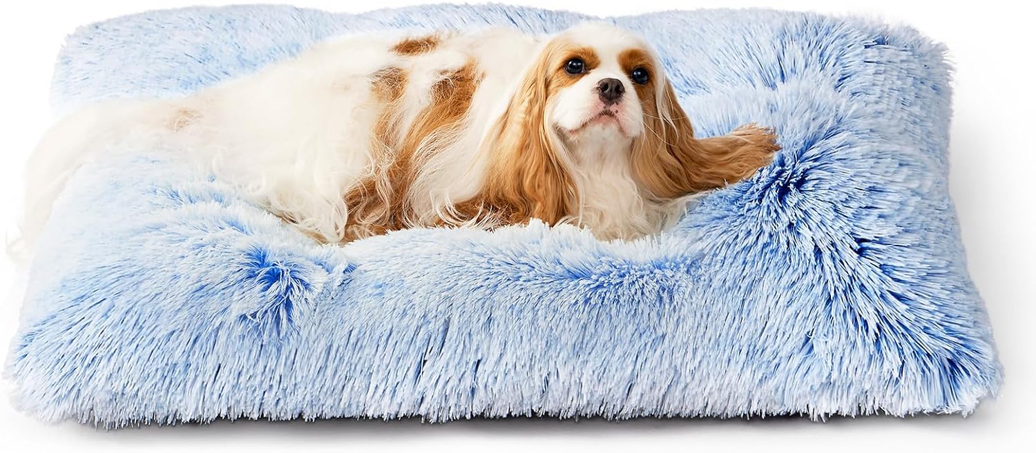 EHEYCIGA Fluffy Dog Crate Bed, Plush Extra Large Dog Pillow, Grey