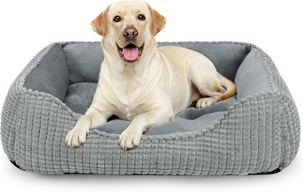 MIXJOY Dog Bed for Large Medium Small Dogs, Rectangle Washable Sleeping Puppy Bed, Soft Calming Cat Beds for Indoor Cats, Orthopedic Pet Sofa Bed, Anti-Slip Bottom with Multiple Size (25'', Grey)