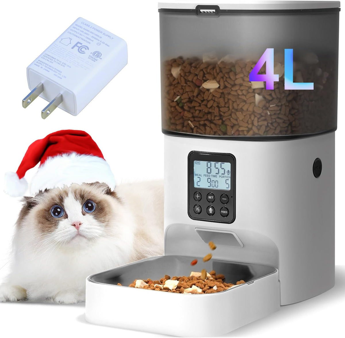 Automatic Cat Feeder, 4L Cat Food Dispenser with 10s Voice Recorder, Pet Feeder up to 8 Meals per Day, Timed Dog Feeder with Dry Food Sealed Ring