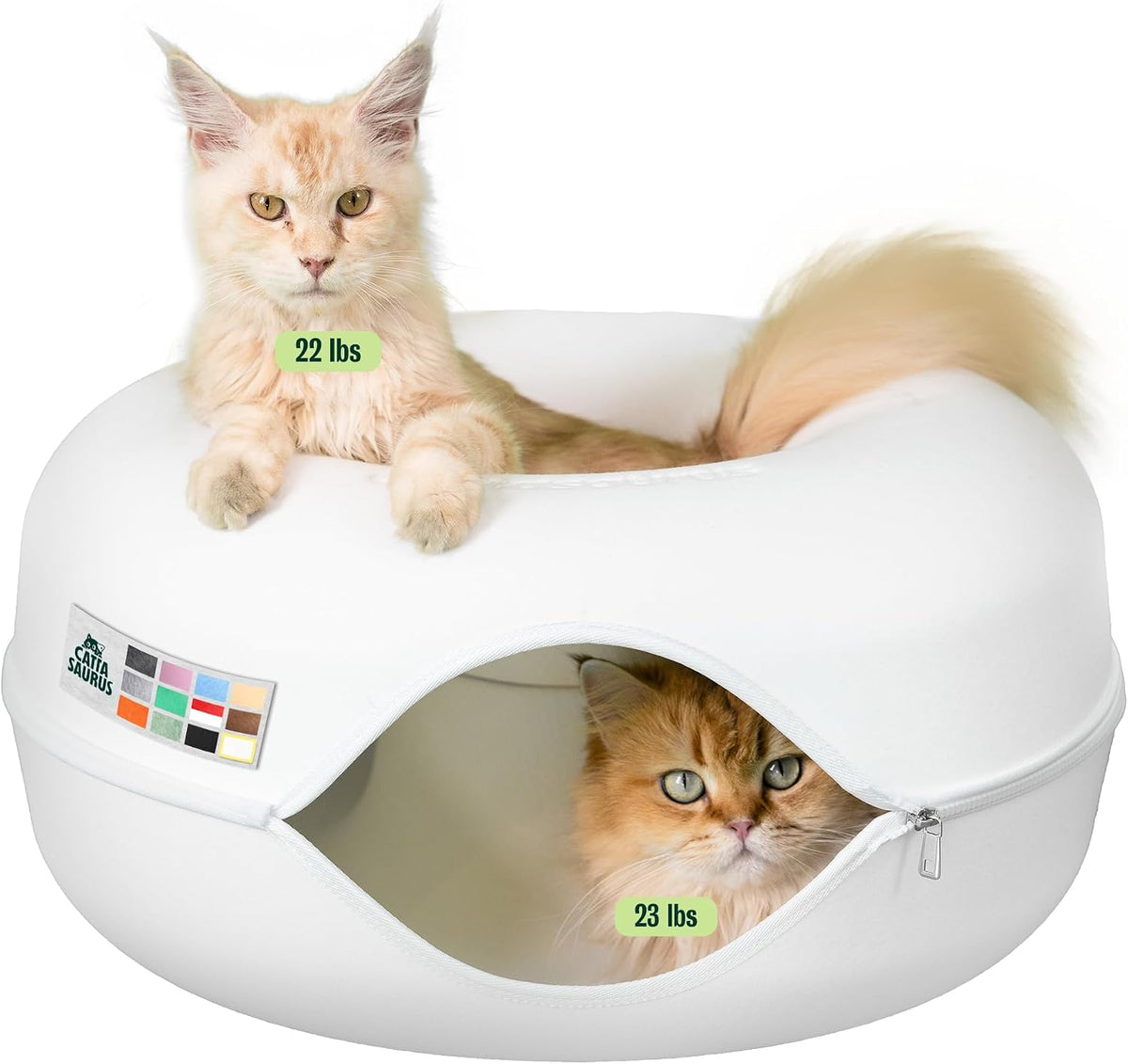 Peekaboo Cat Cave Donut for Multiple & Large Cats up to 30-45 lbs, 3-in-1 Self Warming Cat Bed, Tunnel & Scratcher for Indoor Cats, Washable & Detachable Small Dog Bed (Light Gray, Jumbo)