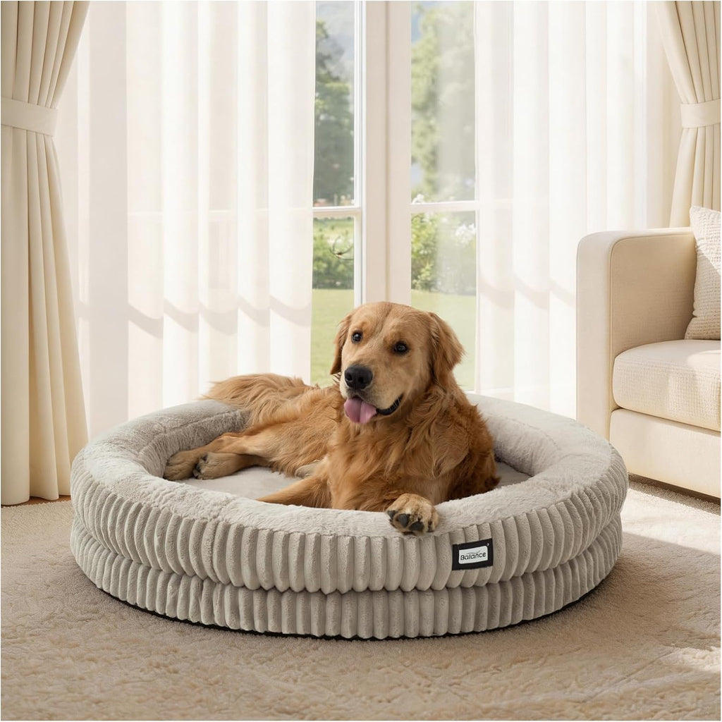 BALANCE Cat Bed Kitten Bed, Washable Round Cat Beds for Indoor Cats, Super Soft Plush Faux Fur Pet Bed for Puppy and Kitten with Anti-Slip Bottom