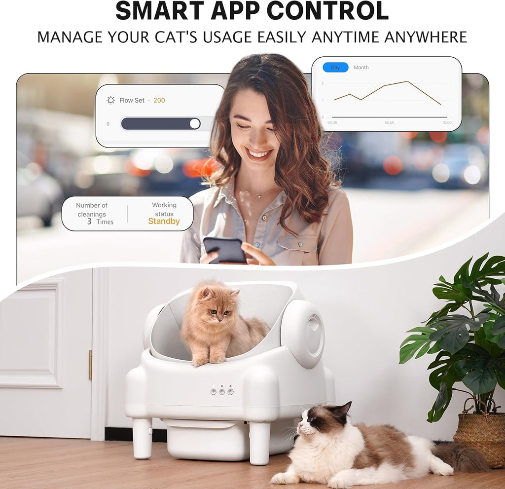 Paruuntys Automatic Litter Box,Safety Sensor,App Control,Open-top Design