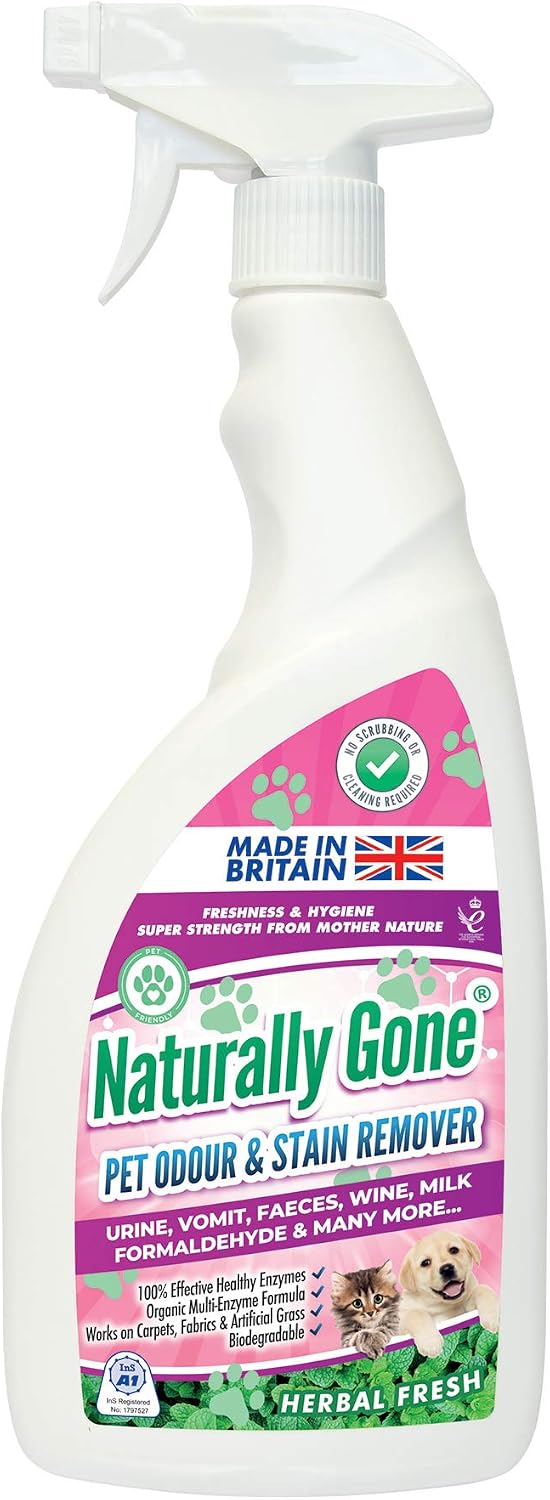 airpure NATURALLY GONE Pet Odour Eliminator, Heat Sealed Cap, Enzyme Cleaner Removes Smells and Stains, Cat Litter Freshener, Works on Urine, Vomit, Faeces and More - HERBAL FRESH Fragrance