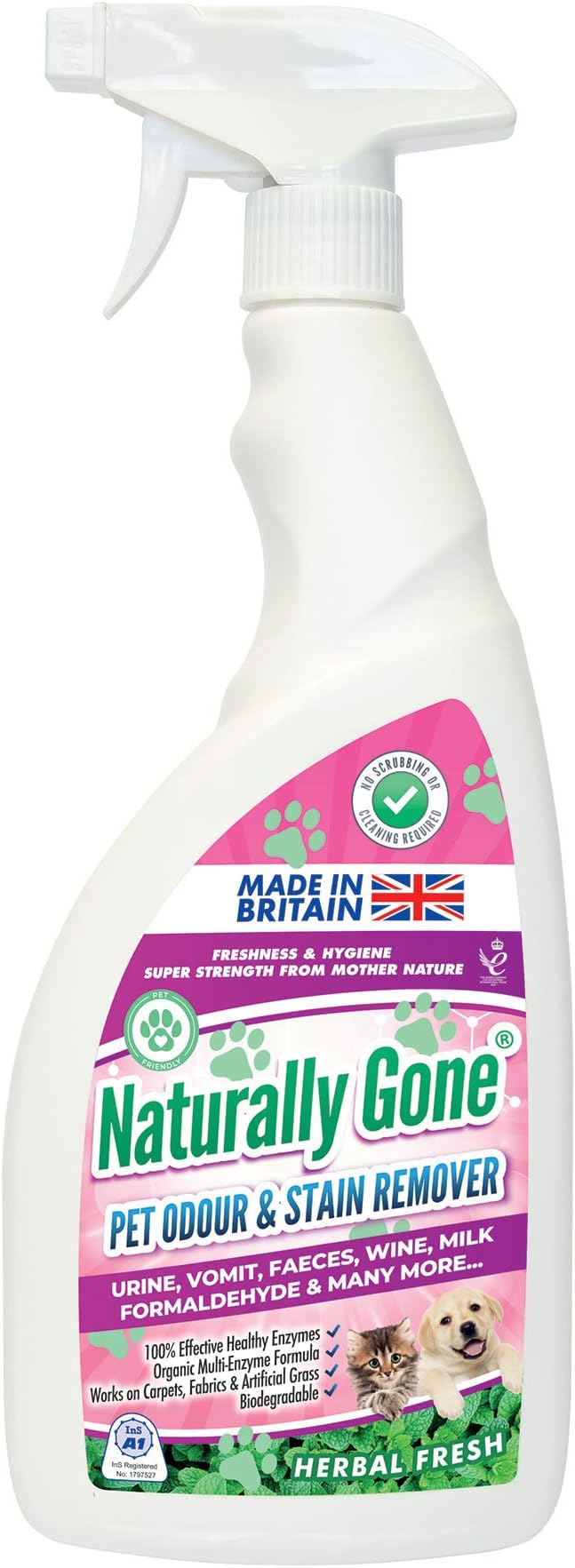 airpure NATURALLY GONE Pet Odour Eliminator, Heat Sealed Cap, Enzyme Cleaner Removes Smells and Stains, Cat Litter Freshener, Works on Urine, Vomit, Faeces and More - HERBAL FRESH Fragrance