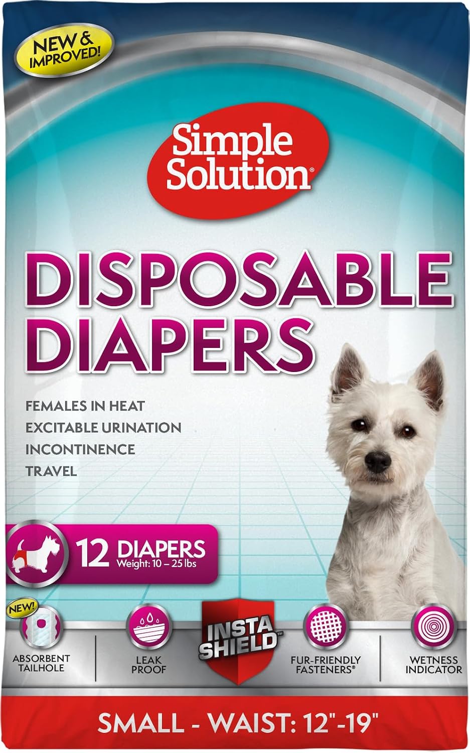 Simple Solution Female Dog Diapers, Disposable Dog Diapers, M, 30 Count