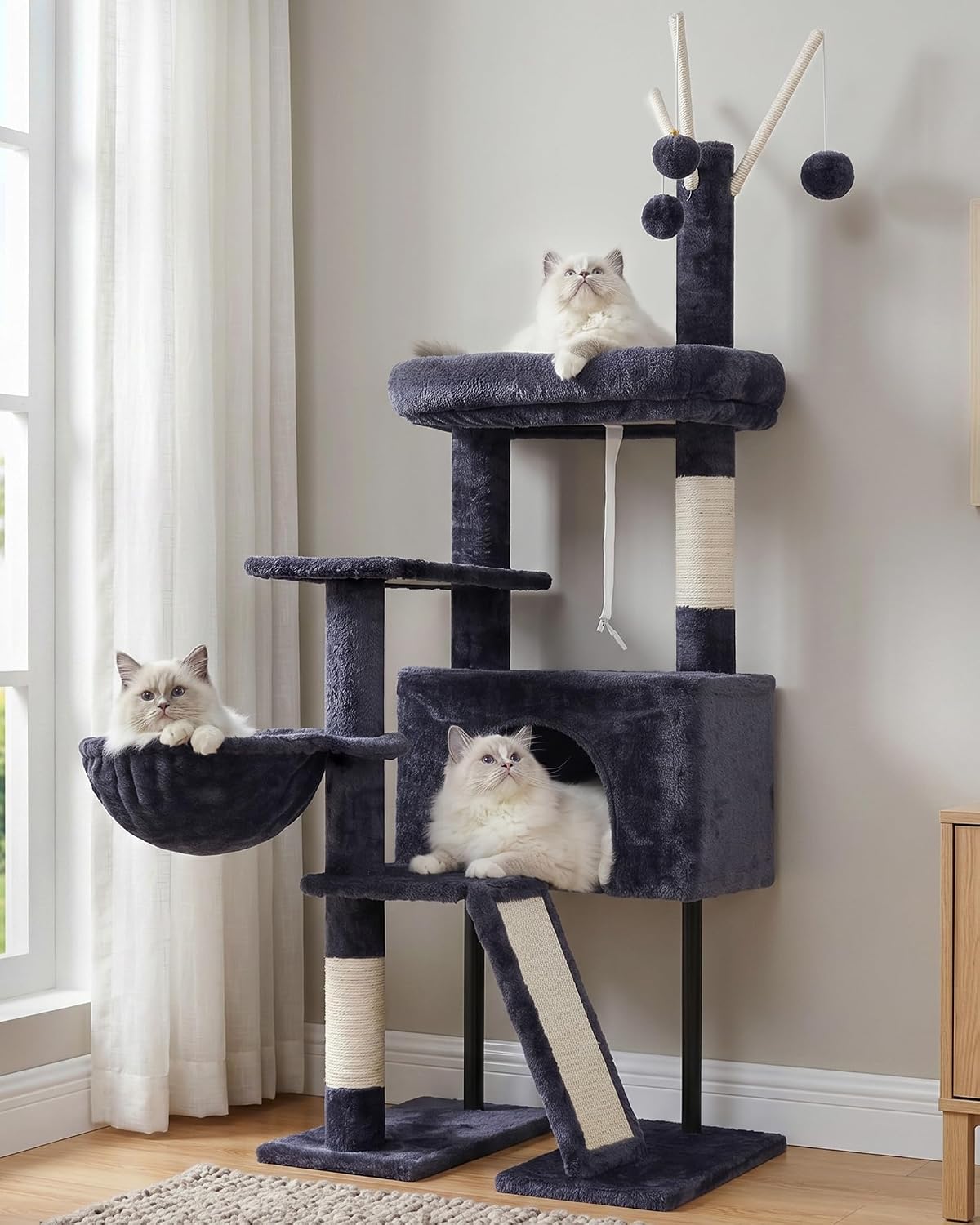 Cat Tree, Cat Tower for Indoor Cats, 43.3 inch Cat Tree Tower with Sturdy Steel Tube, Hammock, Cat Condo for Small Cats and Kittens, Scratching Post, Smoky Gray GCT004SG