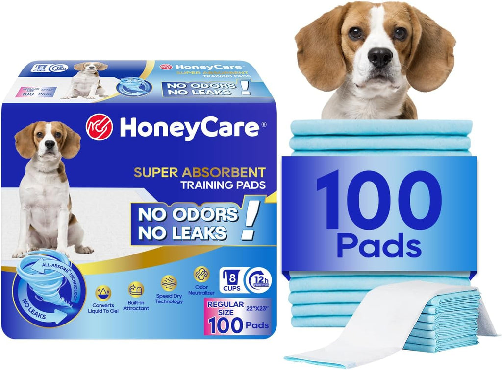 HONEY CARE All-Absorb, X-Large 28" x 34", 40 Count, Dog and Puppy Training Pads, Ultra Absorbent and Odor Eliminating, Leak-Proof 5-Layer Potty Training Pads with Quick-Dry Surface, Blue