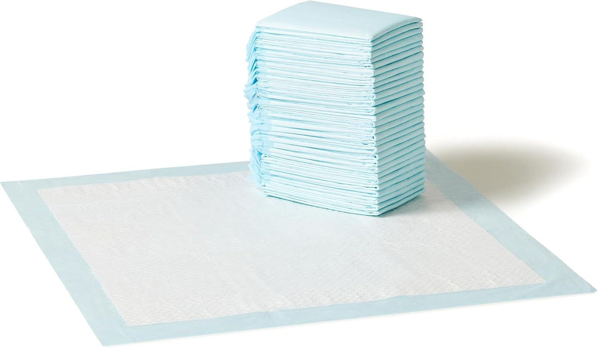 Basics Leak-Proof Dog and Puppy Potty Training Pee Pads with Quick-Dry 5-Layer Design, X-Large Size 28 x 34 Inch, Blue & White, 40-Pack