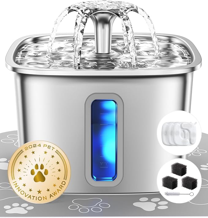 Veken Innovation Award Winner Stainless Steel Cat Water Fountain, 108oz, C1