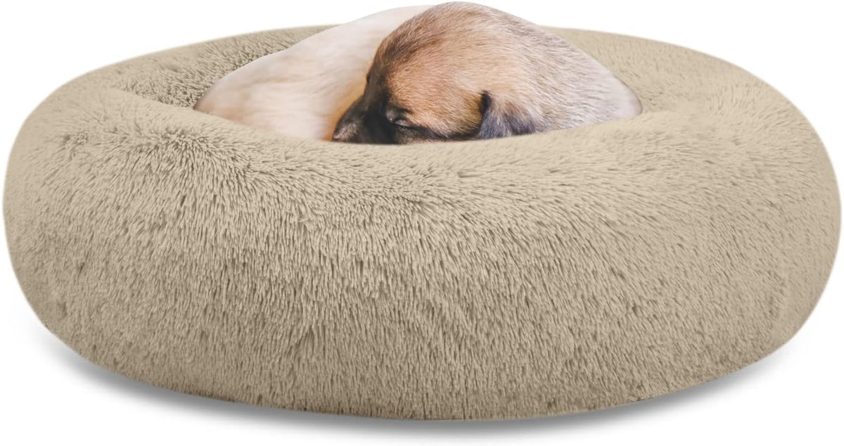 54 inches Calming Donut Dog Bed - 3X Durable Plush Faux Fur, Machine Washable & Non-Slip, Fits up to 210 lbs, Removable Cover, Dark Grey