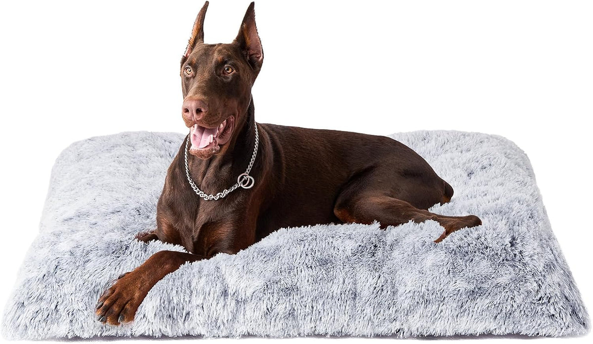 EHEYCIGA Fluffy Dog Crate Bed, Plush Extra Large Dog Pillow, Grey