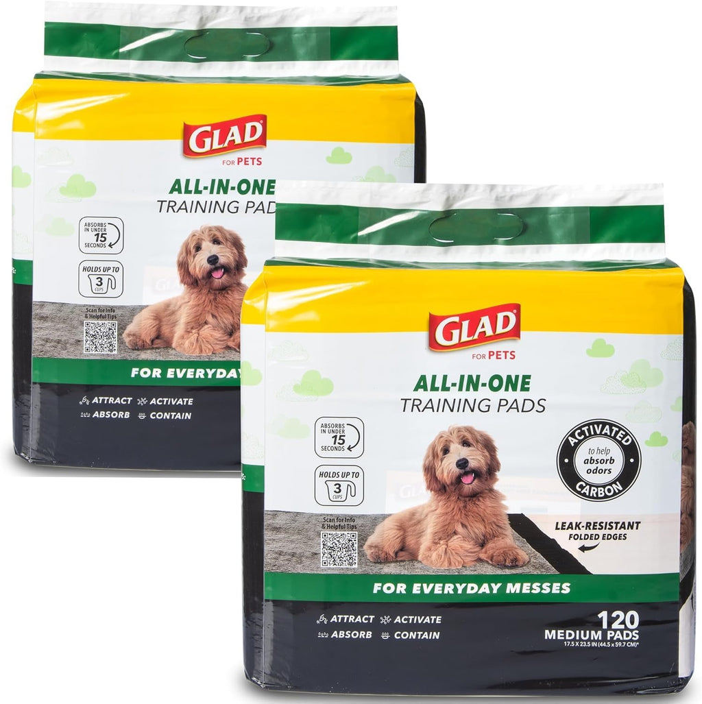 Glad for Pets Black Charcoal Puppy Pads - 6-Layer Leak-Proof Construction, Activated Carbon Odor Control, Pheromone Attractant - Disposable Dog Pee Pads for Potty Training, 23 x 23 in, 100 Count