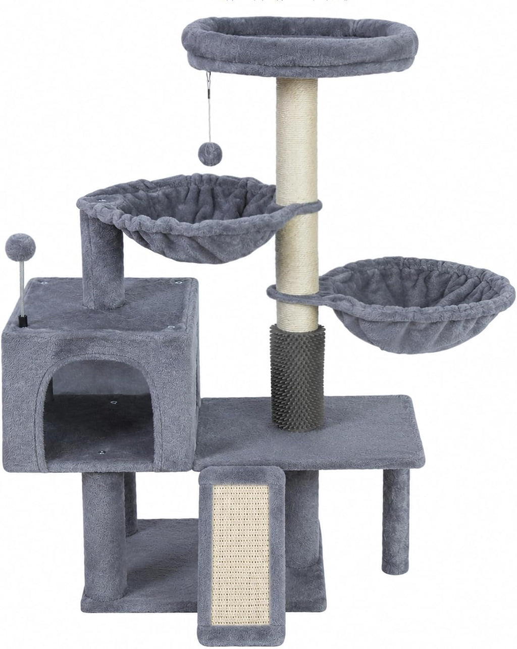 Three Layer Cat Tree with Cat Condo and Two Hammocks,Grey
