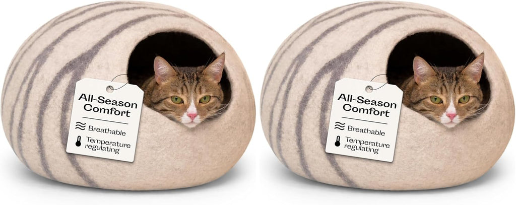 Cat Cave - Merino Wool Bed for Indoor Cats (Light Gray, Medium)