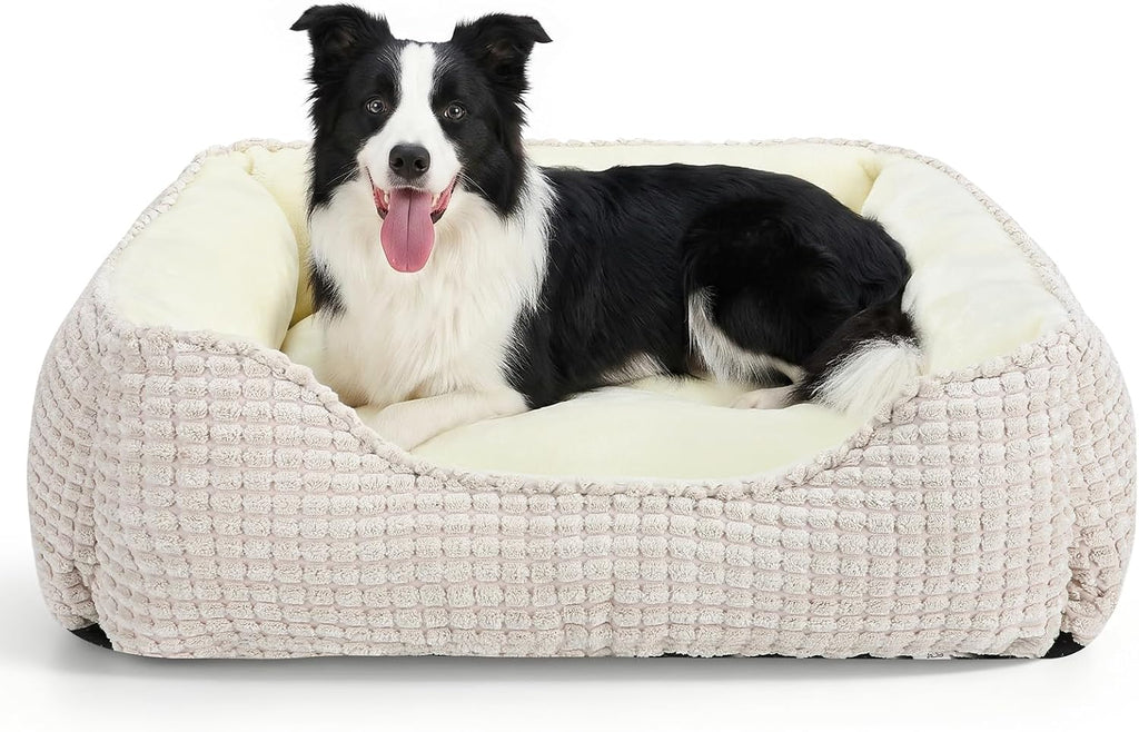 MIXJOY Dog Bed for Large Medium Small Dogs, Rectangle Washable Sleeping Puppy Bed, Soft Calming Cat Beds for Indoor Cats, Orthopedic Pet Sofa Bed, Anti-Slip Bottom with Multiple Size (25'', Grey)