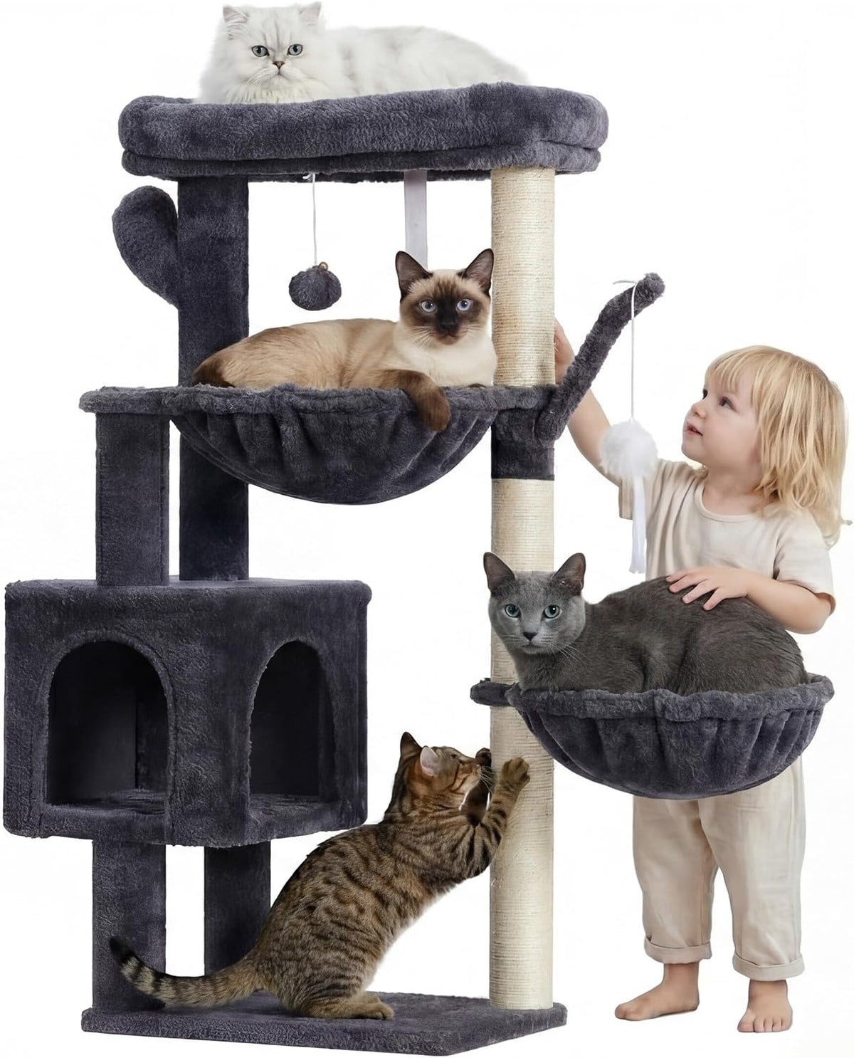 Heybly Cat Tree, 40" Tower with All-Sisal Wrapped Scratching Post HCT006SW