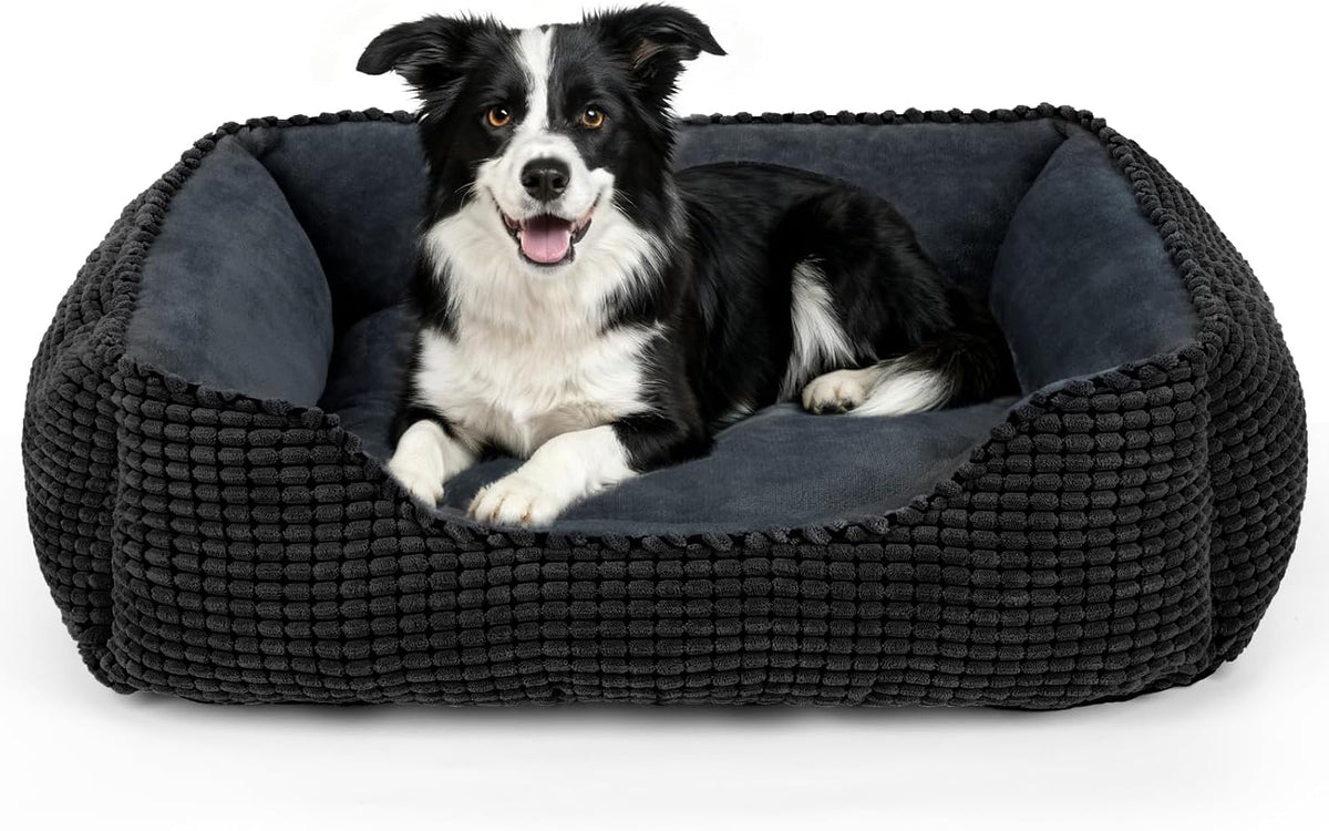 MIXJOY Dog Bed for Large Medium Small Dogs, Rectangle Washable Sleeping Puppy Bed, Soft Calming Cat Beds for Indoor Cats, Orthopedic Pet Sofa Bed, Anti-Slip Bottom with Multiple Size (25'', Grey)