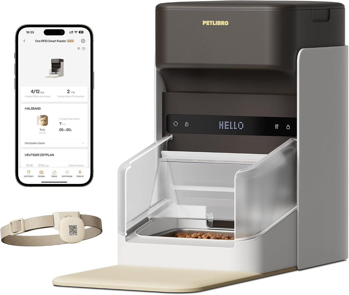 PETLIBRO RFID Automatic Cat Feeder, Collar Sensor for Personalized Meals, Cats Recognition, Diet Tracking and Anti-Stealing for Multi-Pets Homes and Different Diets, Wi-Fi Programmable Food Dispenser