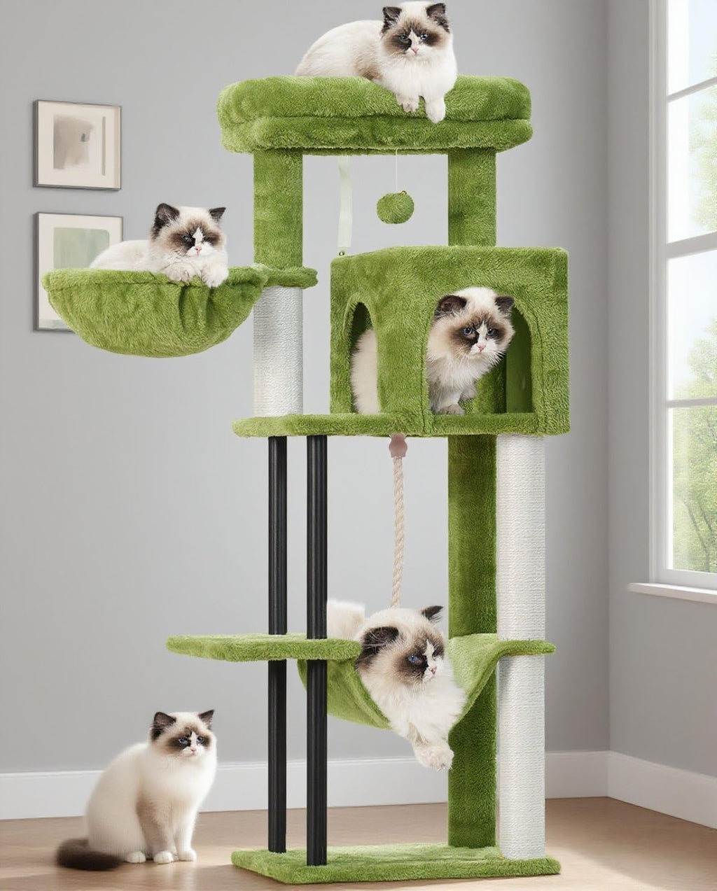 Cat Tree, Cat Tower for Indoor Cats, 43.3 inch Cat Tree Tower with Sturdy Steel Tube, Hammock, Cat Condo for Small Cats and Kittens, Scratching Post, Smoky Gray GCT004SG