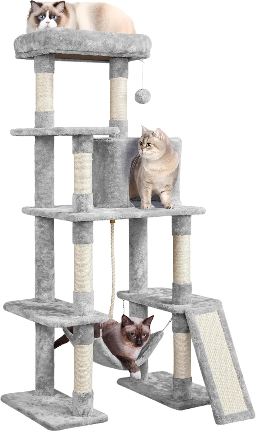 Yaheetech 63in Sturdy Large Cat Tree for Indoor Heavy Cats, Tall Tower