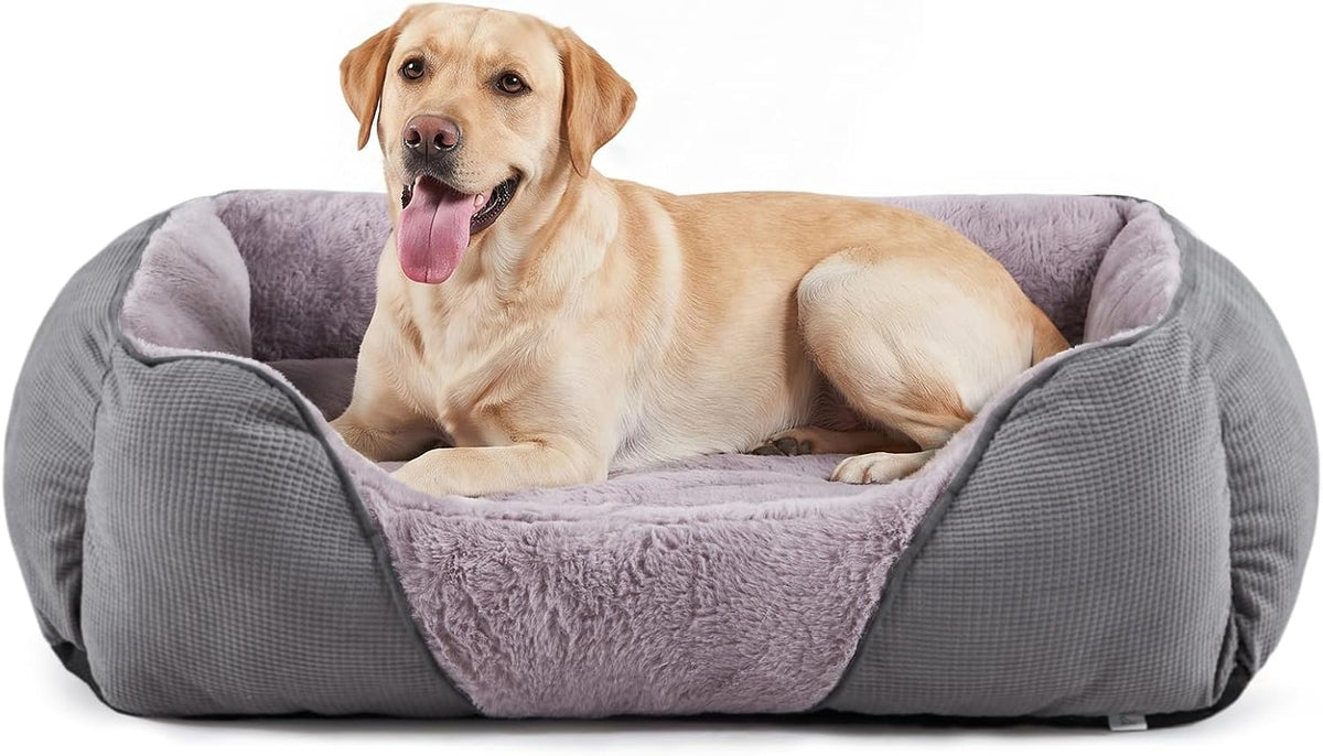 MIXJOY Dog Bed for Large Medium Small Dogs, Rectangle Washable Sleeping Puppy Bed, Soft Calming Cat Beds for Indoor Cats, Orthopedic Pet Sofa Bed, Anti-Slip Bottom with Multiple Size (25'', Grey)