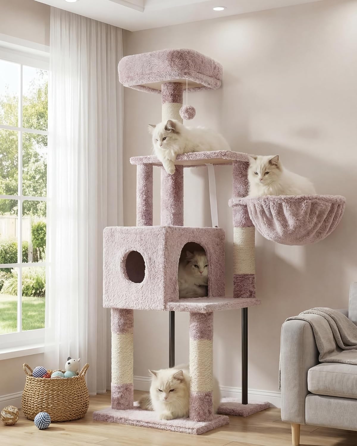 Heybly Cat Tree with Toy, 43.3 inch Cat Tower for Indoor Cats HCT004SG