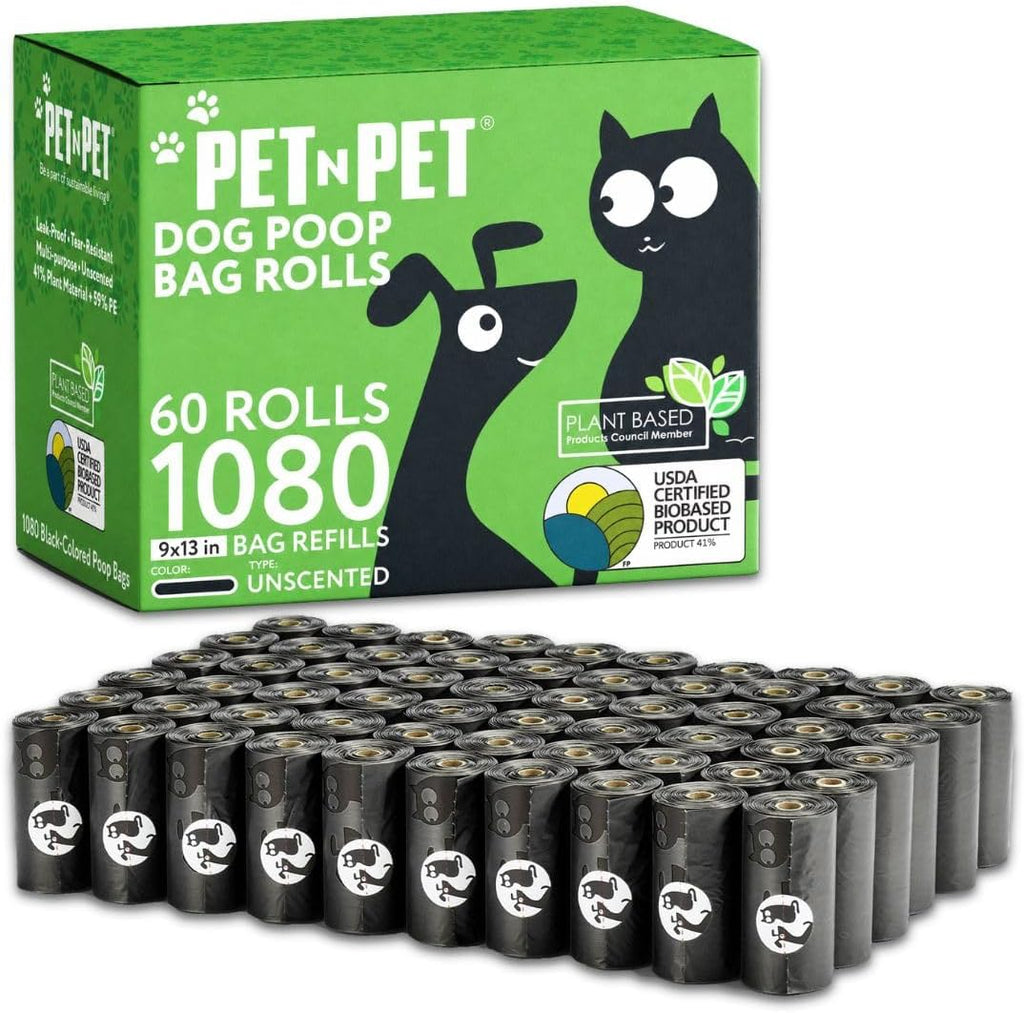 Pet N Pet Poop Bags for Dogs, 1080 Count, Plant Based, Unscented, Green