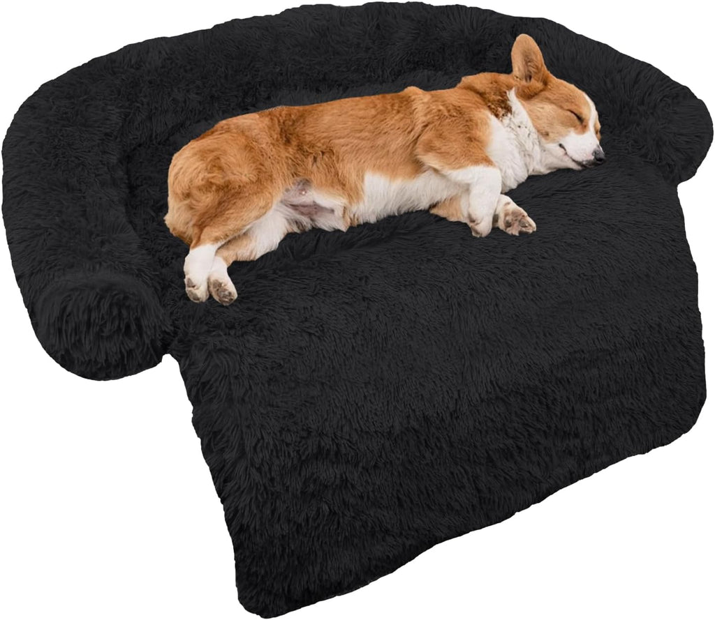Calming Dog Bed Fluffy Plush Dog Mat for Furniture Protector with Removable Washable Cover for Large Medium Small Dogs and Cats (Large, Light Grey)