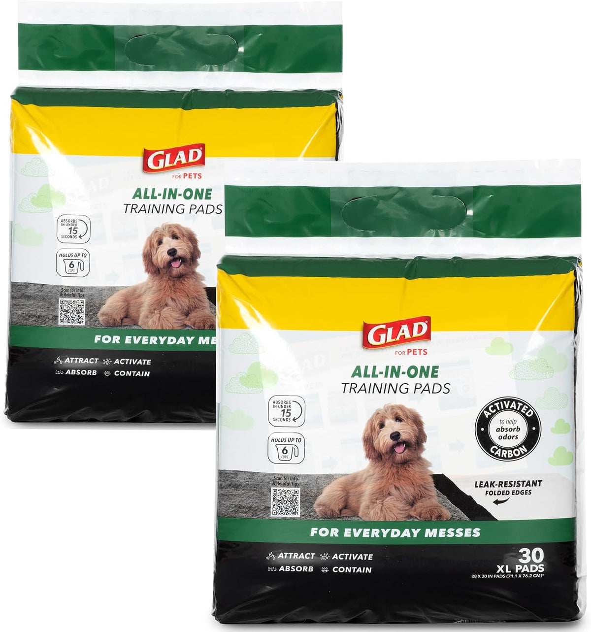 Glad for Pets Black Charcoal Puppy Pads - 6-Layer Leak-Proof Construction, Activated Carbon Odor Control, Pheromone Attractant - Disposable Dog Pee Pads for Potty Training, 23 x 23 in, 100 Count