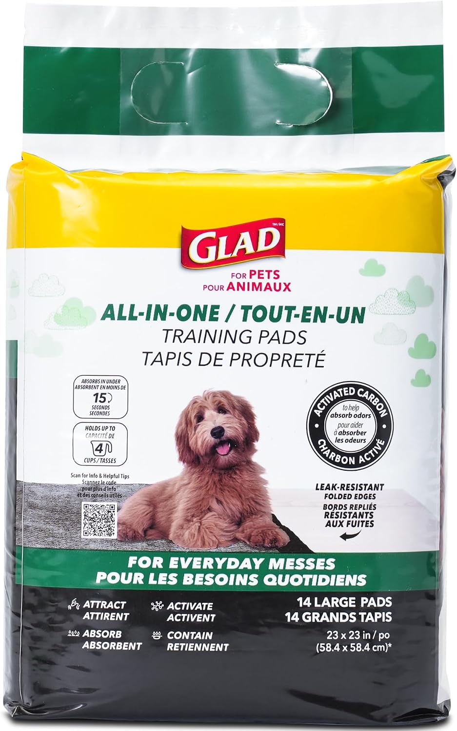Glad for Pets Black Charcoal Puppy Pads - 6-Layer Leak-Proof Construction, Activated Carbon Odor Control, Pheromone Attractant - Disposable Dog Pee Pads for Potty Training, 23 x 23 in, 100 Count
