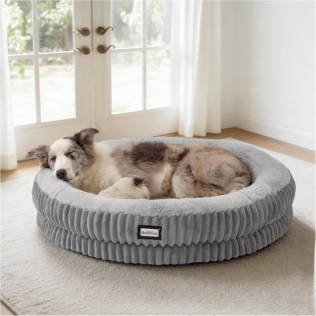 BALANCE Cat Bed Kitten Bed, Washable Round Cat Beds for Indoor Cats, Super Soft Plush Faux Fur Pet Bed for Puppy and Kitten with Anti-Slip Bottom