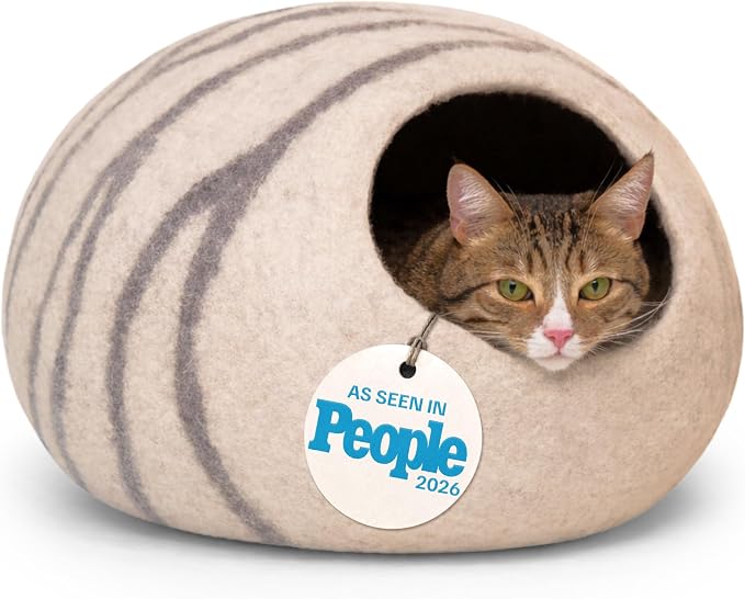 Cat Cave - Merino Wool Bed for Indoor Cats (Light Gray, Medium)