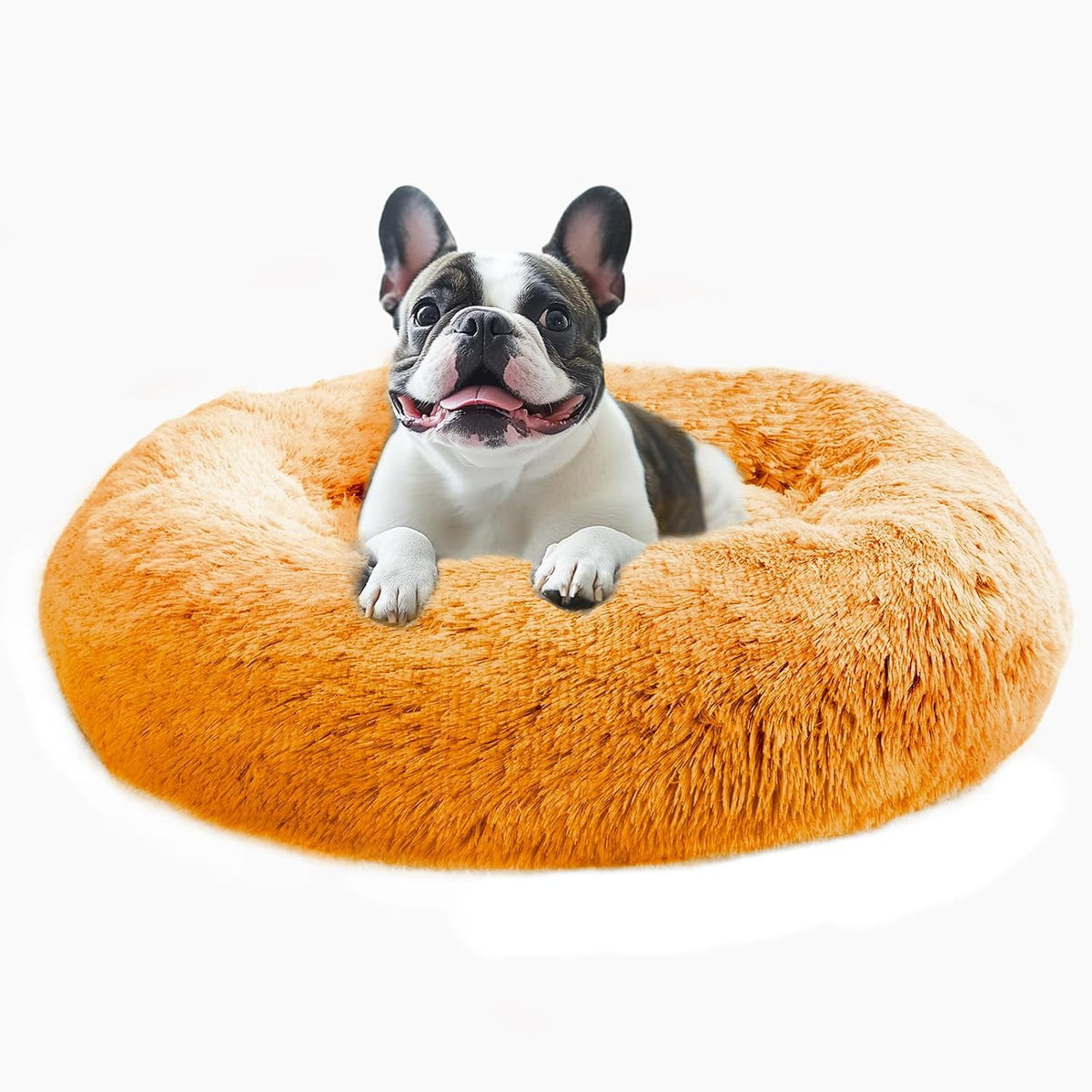 JOLLYVOGUE Calming Dog Bed Medium Size Dog, 31in Donut Washable Medium Pet Bed, Anti-Slip & Anti-Anxiety Fluffy Faux Fur Round Dogs Bed, Fits up to 45 lbs Pets (Smoke Grey)