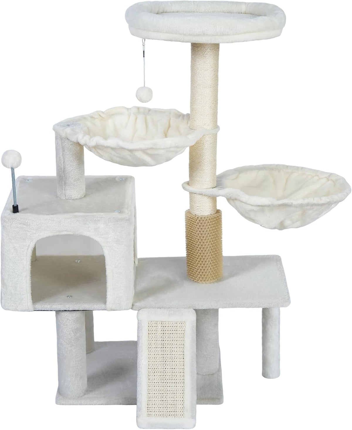 Three Layer Cat Tree with Cat Condo and Two Hammocks,Grey